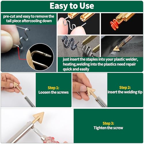1206PCS Plastic Welding Kit with Storage Box, 0.6mm 0.8mm Hot Staples, Soldering Iron Gun Tips and Triangular Copper Head Welder Accessories for Car Bumper Machine Repair