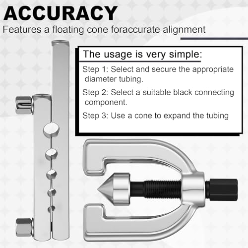 Sosation 45 Degree Flaring Tool for SAE Refrigeration HVAC Tubing Flaring Tool Kit Fittings 3/16'' - 1/2'' 45° Eccentric Single Flare Accessories for Brake Hydraulic Lines Copper Pipe Tube