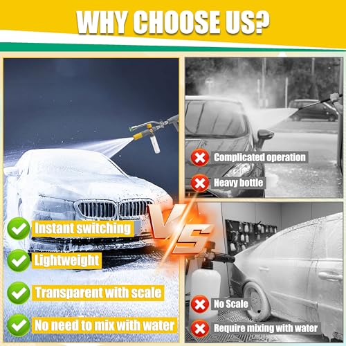JOEJET Pressure Washer Short Gun with Mini Foam Cannon Dual Wand, 100 ML | Dual-Purpose Switch Spray Gun with 5 Power Washer Nozzle Tips, 1/4" Quick Connect, 4500 PSI - size: 100 ml