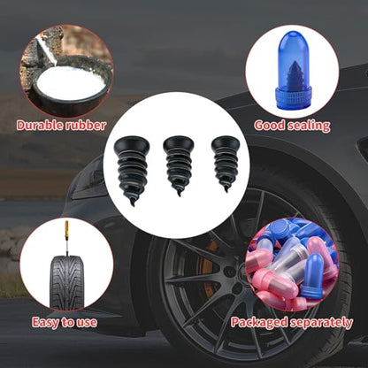 100 Pcs Tire Repair Rubber Nail, Tire Repair Screws Vacuum Tire Repair Nail Tire Screws Plugs 3 Size with Screwdriver Self-Service Tire Screw Plug Repair Kit Fast Tool for tire Puncture Repair