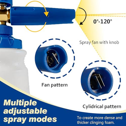 ESP Car Wash Foam Cannon, 1/4" Quick Connect Foam Gun with Adjustable Spray, Alloy Body, Wide Mouth Bottle & Versatile Converter for Car Cleaning & Outdoor Use - color: Blue