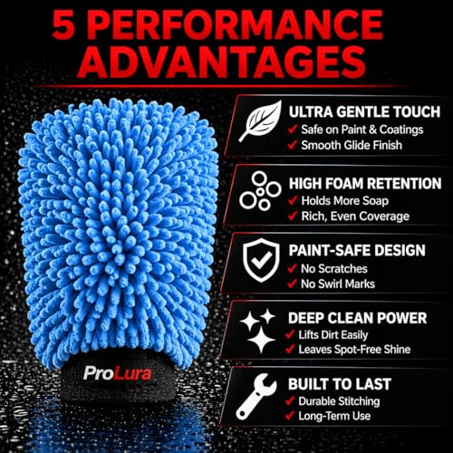 Microfiber Car Wash Mitt 2 Pack, Chenille Scratch-Free Wash Gloves, Ultra Soft, Highly Absorbent, 7.1” x 10.2”, Lint-Free, Reusable Auto Cleaning Mitt (Blue) - color: Blue