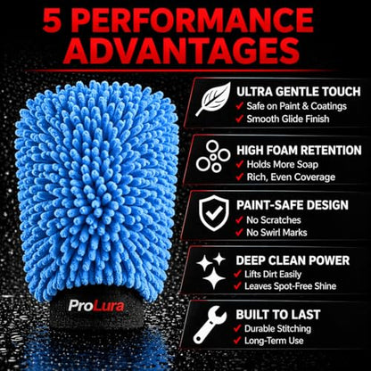Microfiber Car Wash Mitt 2 Pack, Chenille Scratch-Free Wash Gloves, Ultra Soft, Highly Absorbent, 7.1” x 10.2”, Lint-Free, Reusable Auto Cleaning Mitt (Blue) - color: Blue