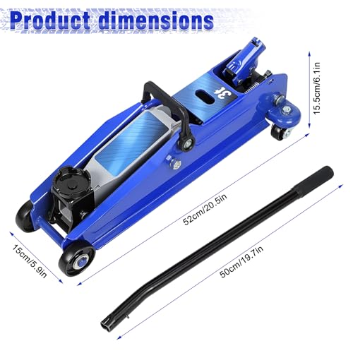 3 Ton Floor Jack, Heavy Duty Steel Car Jack with Single Piston Rapid Lift, 3.3" to 18.5" Lifting Range,Ultra Low Profile Floor Jack with Foot Pedal, Hydraulic Jack for Cars, Trucks, SUVs, Safety