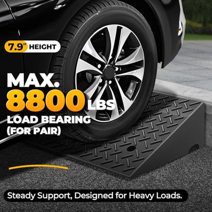 Auto Dynasty Rubber Curb Ramps, 7.9" Lift Height Curbside Driveway Ramp, 4410 LBS/2T Capacity Sidewalk Curb Ramp for Cars Trucks Bikes Motorcycles Wheelchairs, 2 Pack - size: 7.9" Rise