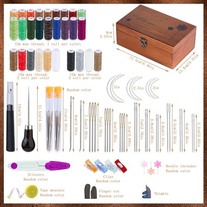 BUTUZE Sewing Kit, Leather Sewing Kit, Upholstery Repair Kit, Leather Sewing Tools with Large-Eye Stitching Needles, Waxed Thread, Leather Stitching Kit for DIY Leather Craft - size: 83 Pcs