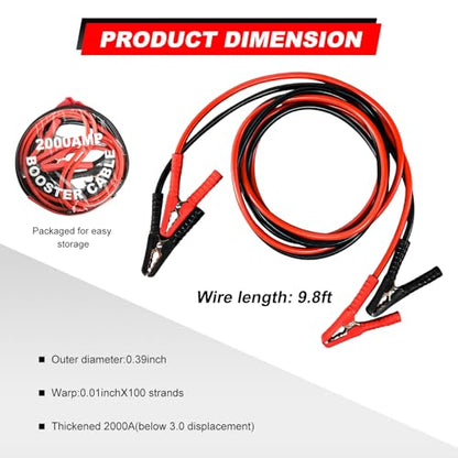 2 PCS Jumper Cables for Car Battery, 10 Gauge 10Feet Automotive Booster Cables with Carrying Bag, Heavy Duty Alligator Clips Cable for Jump Starting Dead or Weak Batteries