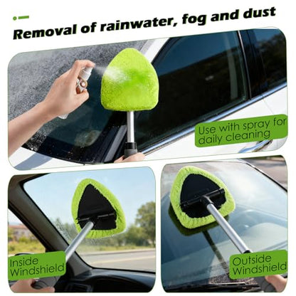 7PCS Windshield Cleaner Tool, Car Windshield Cleaner Tool+Side Mirror Squeegee +3 Microfiber Pads+100ml Spray Bottle+1 Detailing Brush,12-19inches Extendable Handle,180° Rotation
