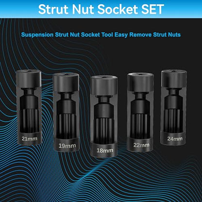 Suspension Strut Socket Tool,5PC Strut Nut Socket 18mm 19mm 21mm 22mm 24mm with 12 Point 1/2" Drive, Easy Remove Strut Nuts - color: 5pc 18/19/21/22/24mm