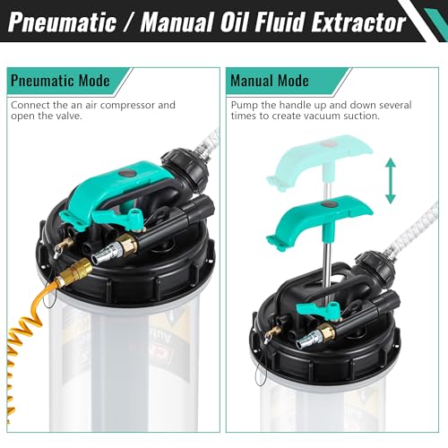 Estune 9.5L/2.5 Gallon Fluid Extractor Pump with 5 Pcs Brake Bleeding Hose | Pneumatic & Manual Modes, Cleaner Oil Changes, Leak-Resistant Seals, Multi-Fluid Use, Garage & Workshop Use, Cars/SUVs/RVs - size: 2.5 Gallon/9.5 L