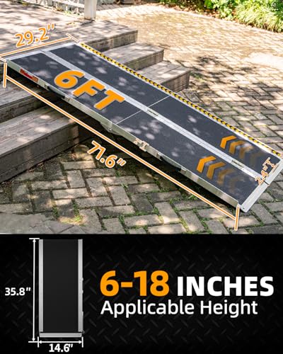 VNN Portable Wheelchair Ramp 6FT, Seamless Non-Slip Aluminum Ramps for Wheelchairs for Home, Handicap Wheelchair Ramps for Home Steps, Aluminum Loading Dock Plates, Doorways - size: 6FT (Usable height 6-18 inch)