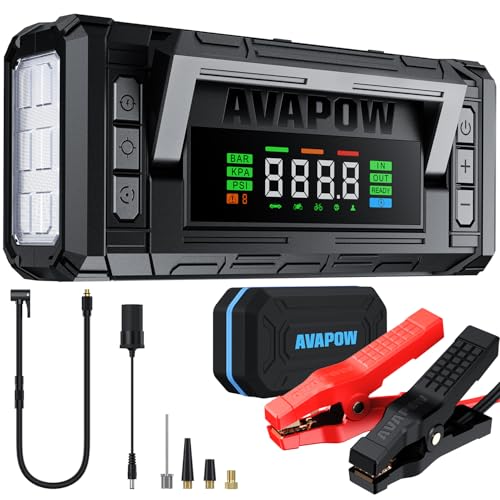 AVAPOW Jump Starter with Air Compressor, 8000A 150PSI Car Battery Jump Starter Portable with 4" HD Display 12V Jump Box & Battery Booster (8L Gas/8L Diesel) with Auto-Shutoff Tire Inflator - color: 8000A