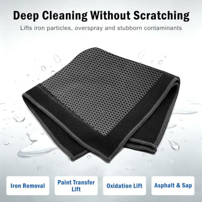 4-Piece Car Detailing Clay Bar Kit with Mitt & Towel | Removes Iron Fallout, Paint-Safe Microfiber, Dual-Sided Design, Includes Sponge Pad, Cleans Glass & Paint