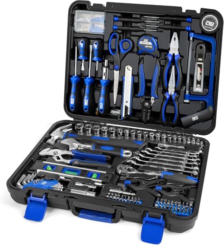 Prostormer 259-Piece Tool Kit, General Household Hand Tool Set with Plastic Storage Toolbox, Portable Complete Repair Tool Box for Home and Car (Blue) - color: Blue