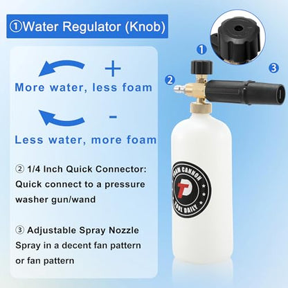 Tool Daily Foam Cannon with Dual Connector Accessory, 1/4 Inch Quick Connector, 5 Pressure Washer Nozzle Tips, 1 Liter - style: Foam Cannon with Dual Connector