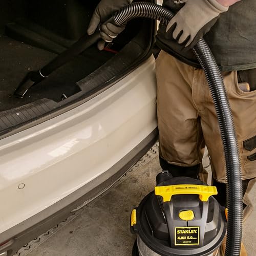 STANLEY Wet/Dry Vacuum SL18115, Stainless Steel Tank, 5 Gallon 4HP Shop Vacuum, Portable Style Ideal for Home/Shop/Jobsite Dust Collection Job with Vacuum Attachments, Silver+Yellow - size: 5 Gallon, 4.0 HP, 50" Sealed Pressure
