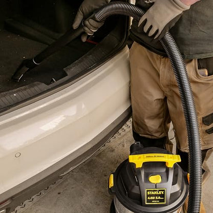 STANLEY Wet/Dry Vacuum SL18115, Stainless Steel Tank, 5 Gallon 4HP Shop Vacuum, Portable Style Ideal for Home/Shop/Jobsite Dust Collection Job with Vacuum Attachments, Silver+Yellow - size: 5 Gallon, 4.0 HP, 50" Sealed Pressure
