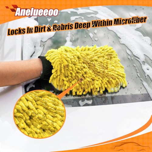 Car Wash Mitt Microfiber, Premium Chenille Microfiber Wash Car Mitts Sponge Scratch Free & Lint-Free, Mitts Waterproof Lining 4 Pack Yellow (8''X12'') - size: XCST_8X12IN_YE_4PCS