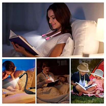 Neck Book Light, LED Reading Lamp, USB-C Rechargeable, Hands Free, 4 LED Bulbs, 4 Adjustable Brightness, for Reading in Bed or Reading in Car Lamp (Pink) - color: Pink