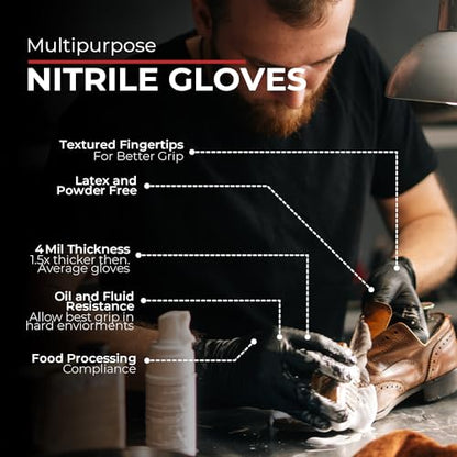 London Labs Black Nitrile Gloves Disposable Latex Free & Powder Free, 4 Mil Rubber Glove, Cleaning, Cooking, Mechanic(XS-XXL) - size: Large, style: 1000 Count