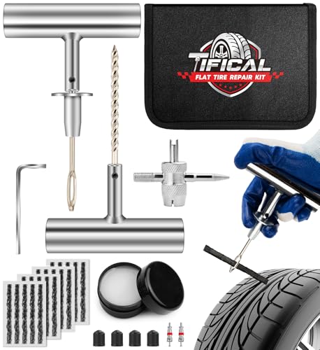 Flat Tire Repair Kit, Tubeless Tire Repair Kit, 32 PCS Car Tire Patch Kit for Cars, Motorcycles, ATVs, Tractors, Lawn Mowers, RVs, Jeeps, Trucks, SUVs and Trailers