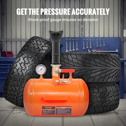VEVOR Tire Bead Seater, 5 Gal/19L Air Tire Bead Blaster with Pressure Gauge & Handle, 145 PSI Seating Tool Inflator Tank, 85-116 PSI Operating Pressure for Car Truck ATV - size: 5 Gal/19L
