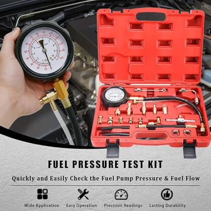 Oil Pressure Tester Kit - 0-140 PSI Injector Compression Gauge, Diagnostic Tester with Carrying Case, Automotive Diagnostic Tool, Truck Engine Manometer for Motorcycle Marine Garage Mechanics