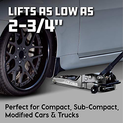 Powerbuilt Xtra Low Profile Floor Vehicle Jack with Safety Bar, Extra Low Car Jack - 2 Ton Load Capacity 620479E, Silver - size: 2 Ton, Xtra Low Profile