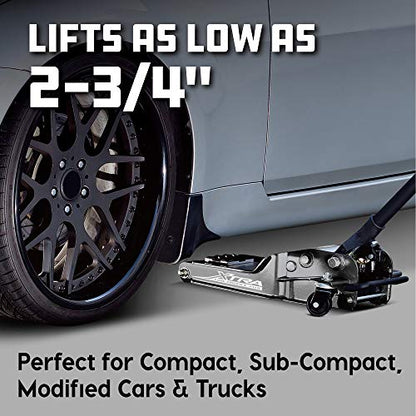 Powerbuilt Xtra Low Profile Floor Vehicle Jack with Safety Bar, Extra Low Car Jack - 2 Ton Load Capacity 620479E, Silver - size: 2 Ton, Xtra Low Profile