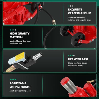 Air Hydraulic Bottle Jack 50 Ton (11 0231 LBS) Pneumatic Bottle Jack Lift Range 27-43cm Air Transmission Jack with Pneumatic & Manual Hand Pump, for Pickup, Truck, RV, Auto Repair, Red