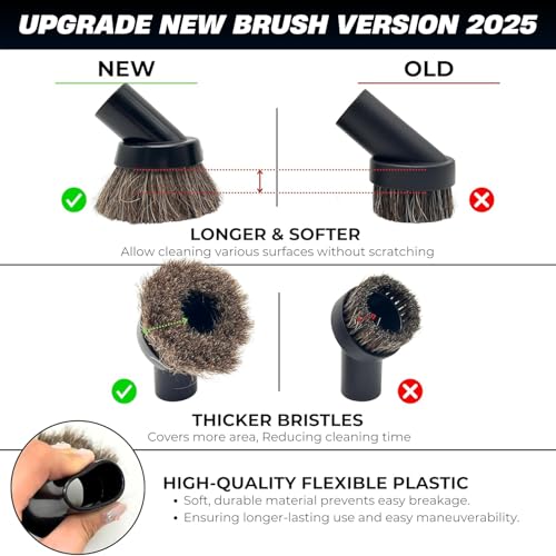 Universal Shop Vac Brush Attachment Kit – 2-1/2'' Round Dust Brush & 1-1/4'' Horse Hair Vacuum Brush with 2-1/2'' & 1-7/8'' to 1-1/4'' Vacuum Hose Adapters for Wet/Dry Vacuums