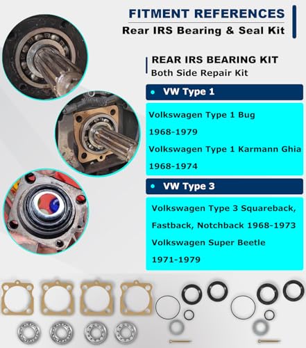 VW Type 1 Rear IRS Bearing Kit with Seals Both Rear IRS Swing Axles Bearing Seal Kit for Vw Volkswagen Type 1 Bug/GHIA 1968-1979, Type 3 Squareback, Fastback, Notchback, Super Beetle