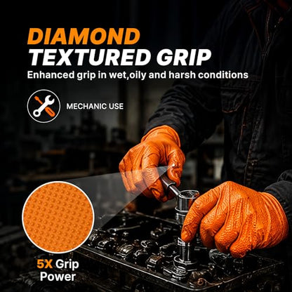 TitanFlex Heavy Duty Industrial Orange Nitrile Gloves, 8-mil, Gloves Disposable Latex Free with Raised Diamond Texture Grip, Powder Free, Rubber Glove, Mechanic Gloves,1000-ct Case (XL) - color: 03 8mil (1000ct), size: X-Large