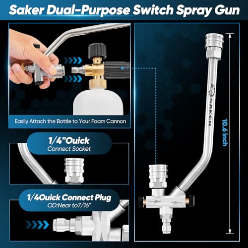 Saker Foam Cannon Dual Connector Accessory, Dual-Purpose Switch Spray Gun,Foam Cannon for Pressure Washer for Car Washing and Cleaning - size: Foam Cannon Dual Connector Accessory