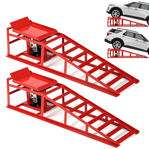 2PCS 5T 11060lbs Hydraulic Car Ramps, Heavy Duty Hydraulic Vehicle Ramps Lift Ramp, Portable Car Ramps for Oil Changes, Car Lifts for Home Garage, Vehicle Auto Garage Repair, Mens Gifts Ideas - color: Red