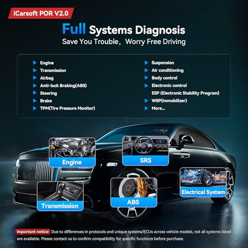 iCarsoft POR V2.0 fit for Porsche/Cayenne/911 Full Systems Diagnostic Scan Tool, OBD2 Scanner with 9 Resets, Live Data, Battery Test,CAN-FD Supported, Lifetime Free Update - style: POR V2.0