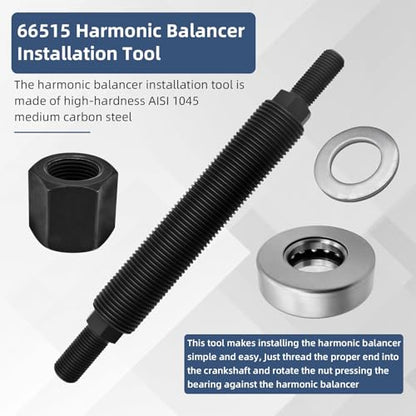 66515 Harmonic Balancer Installation Tool Kit for Chevy SBC BBC Cranks, Fits Chevrolet 350 Small Block Big Block Engines, Includes Threaded Rod, Nut, Washer and Thrust Bearing