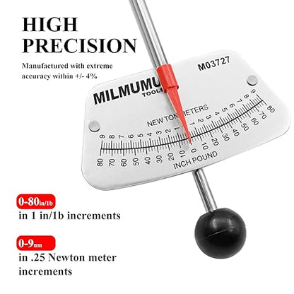 MILMUMU 1/4" Drive Beam Torque Wrench Precision Instrument | Compatible with SAE and MM Bicycle and Automotive Wrench -0-80 Inch-Pounds, 0-9 Newton Meters