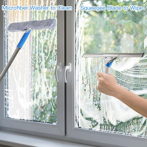 Mitclear 10 Feet Long Squeegee Window Cleaner Tool for Outdoor High Windows | Professional Window Cleaning Kit with Extension Poles for Indoor Outdoor Windows Car Windshield Solar Panel - size: 10 feet