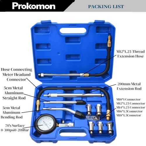 Petrol Gasoline Engine Compression Tester Kit; 300 Psi Engine Cylinder Compression Tester with M10 M12 M14 M16 M18