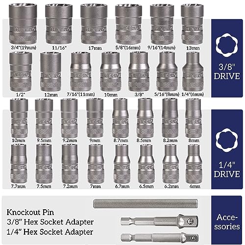 Bolt Extractor Kit, 32 Pieces Rounded Bolt Remover | Extractor Socket Set Removes Damaged, Frozen, Rusted, Rounded-Off Bolts, Nuts & Screws