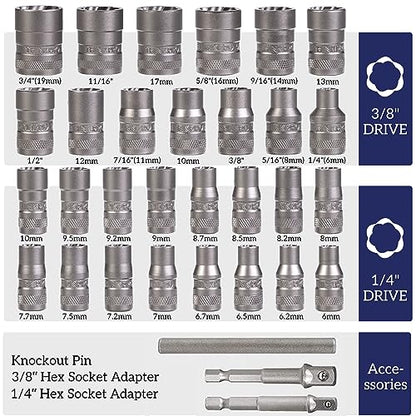 Bolt Extractor Kit, 32 Pieces Rounded Bolt Remover | Extractor Socket Set Removes Damaged, Frozen, Rusted, Rounded-Off Bolts, Nuts & Screws