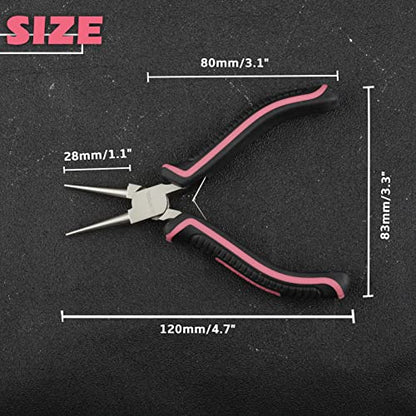 5-Inch Round Nose Pliers for Jewelry Making Wire Looping Plier Smooth Jaws Wire Bending Pliers Jewelry Making Tool Precision DIY Hand Tool for Wire Looping Wrapping, Pink Tool for Women - style: Round Nose Pliers