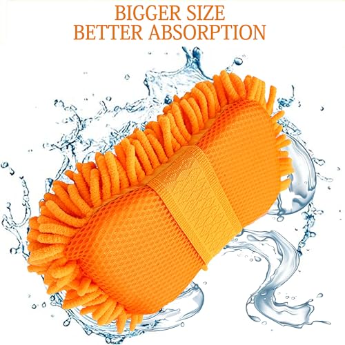 Scratch Free Chenille Microfiber Wash Mitt Car Wash Sponge for SUVs Boats - color: 2 Pack Orange