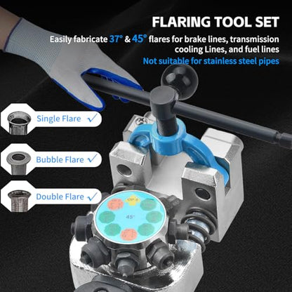 Angchun Brake Line Flaring Tool Kit, 45 & 37 Degree Flaring Tool Set, Single Bubble Double Flare Tool Kit for Brake Lines, Professional Brake Flare Tool Kit for 3/16" 1/4" 5/16" 3/8" Tubes - size: 45 & 37 Degree Flaring Tool Set