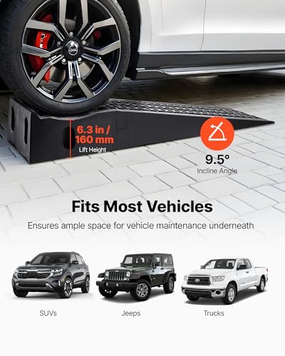 VEVOR Car Ramps, 2 PCS 13000 lbs GVW Capacity, 6.3 in Lift Height, Portable High Profile Car Service Ramps for Home Garage Maintenance and Oil Changes, Heavy Duty for Truck SUV Vehicle Repair, Black - size: 6.3*52.5inch