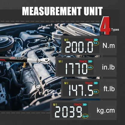 VANPO Digital Torque Wrench 1/2-Inch 7.38–147.5 ft-lb for Automotive | 10–200 Nm, ±2% Accuracy, Electronic Torque Wrench with LCD Display, Audible & Vibration Alert, Easy Battery Access - size: 1/2-inch 7.38-147.5 Ft-lb/10-200 Nm