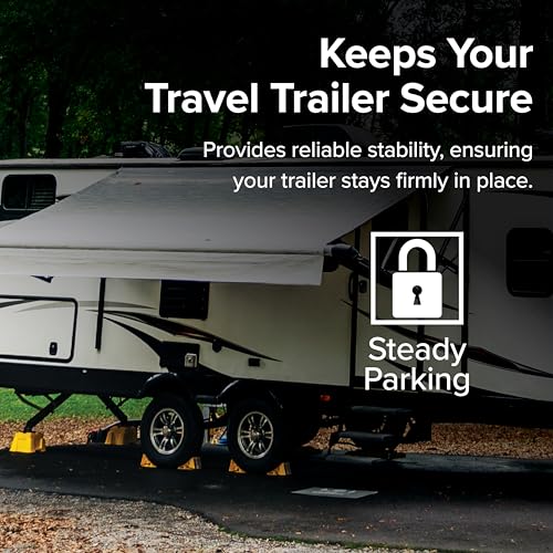 Camco Camper & RV Wheel Chock with Rope - Keeps Trailer in-Place to Safely Unhitch or Park - Compatible with Wheels Up to 26” in Diameter & Molded of Heavy-Duty Hard Plastic - 2-Pack - 44471 - style: w/ Rope Design