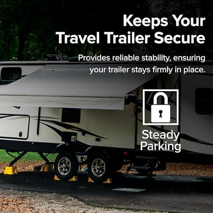 Camco Camper & RV Wheel Chock with Rope - Keeps Trailer in-Place to Safely Unhitch or Park - Compatible with Wheels Up to 26” in Diameter & Molded of Heavy-Duty Hard Plastic - 2-Pack - 44471 - style: w/ Rope Design