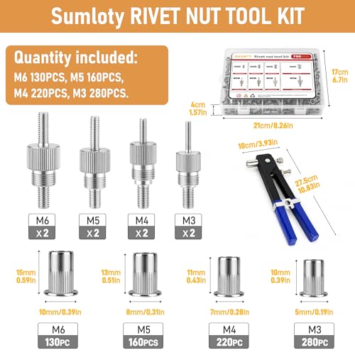 Rivet Nut Tool Kit, 790PCS Metric Stainless Steel Nutsert Assortment with Hand Rivet Nut Setter, M3/M4/M5/M6 Threaded Inserts, Portable Case for Automotive, Furniture & DIY Repairs - size: Metric 790PCS Stainless Steel Rivet Nut Tool Kit